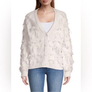 REVOLVE 525 fringe cardigan with buttons oversized women size xs in cream NWOT